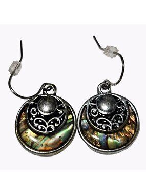 Elegant Abalone Dangle Earrings Silver Tone Filigree Boho Fashion Jewelry Women
